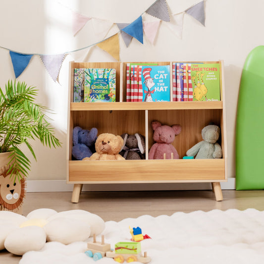 5-Cube Kids Bookshelf and Toy Organizer with Anti-Tipping Kits, Natural - Gallery Canada