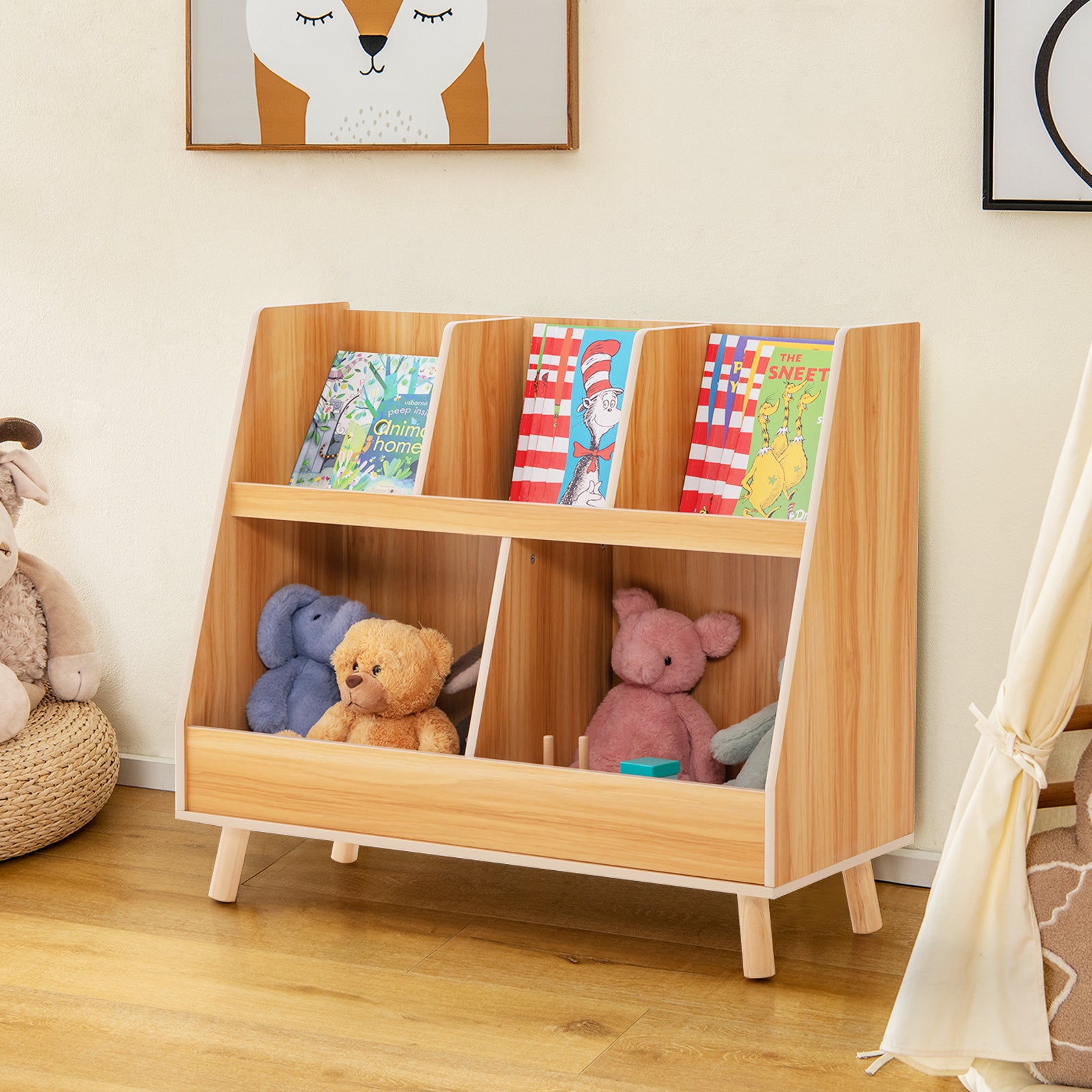 5-Cube Kids Bookshelf and Toy Organizer with Anti-Tipping Kits, Natural Bookcases at Gallery Canada
