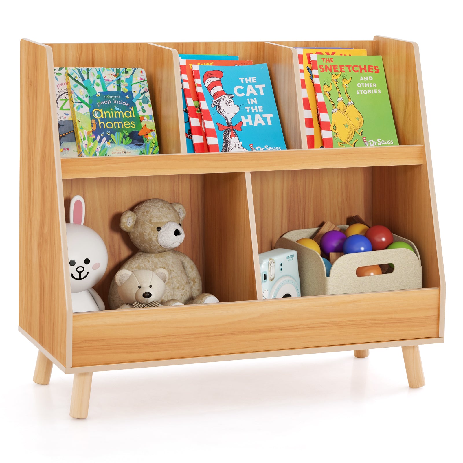 5-Cube Kids Bookshelf and Toy Organizer with Anti-Tipping Kits, Natural Bookcases at Gallery Canada