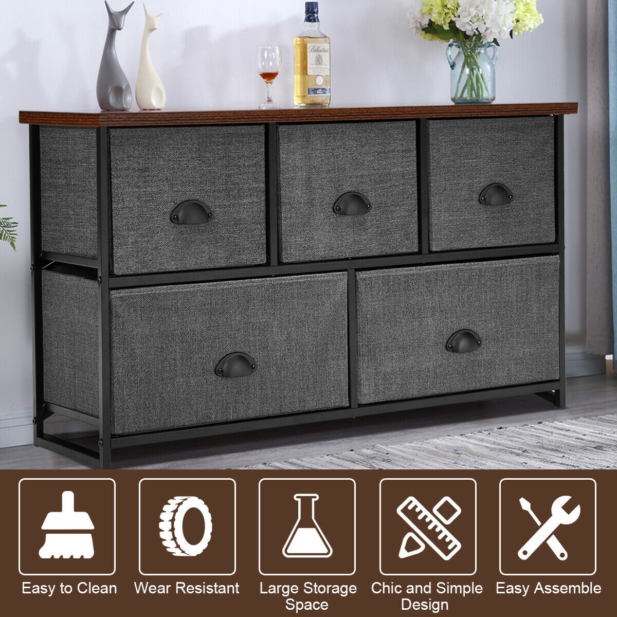 Wood Dresser Storage Unit Side Table Display Organizer, Gray Dressers & Chests at Gallery Canada