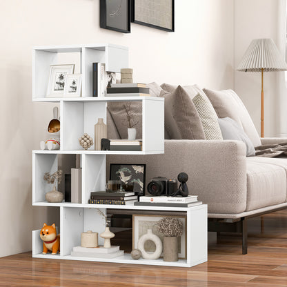 5-Tier S-Shaped Bookshelf Geometric Z-Shelf Bookcase with Open Cubes, White Bookcases at Gallery Canada