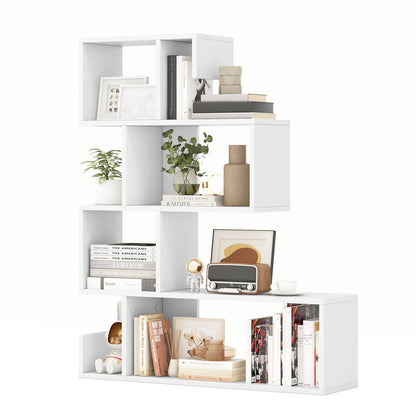 5-Tier S-Shaped Bookshelf Geometric Z-Shelf Bookcase with Open Cubes, White Bookcases at Gallery Canada