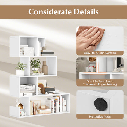 5-Tier S-Shaped Bookshelf Geometric Z-Shelf Bookcase with Open Cubes, White Bookcases at Gallery Canada