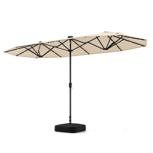 13FT Double-sided Patio Umbrella with Solar Lights for Garden Pool Backyard, Beige - Gallery Canada