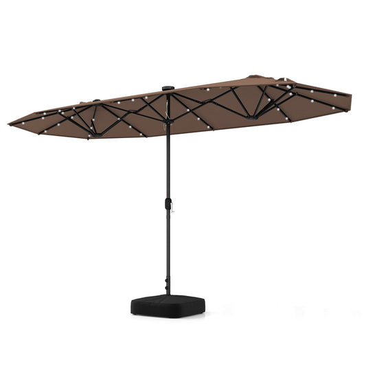 13FT Double-sided Patio Umbrella with Solar Lights for Garden Pool Backyard, Coffee