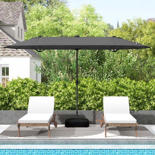 13FT Double-sided Patio Umbrella with Solar Lights for Garden Pool Backyard, Gray - Gallery Canada