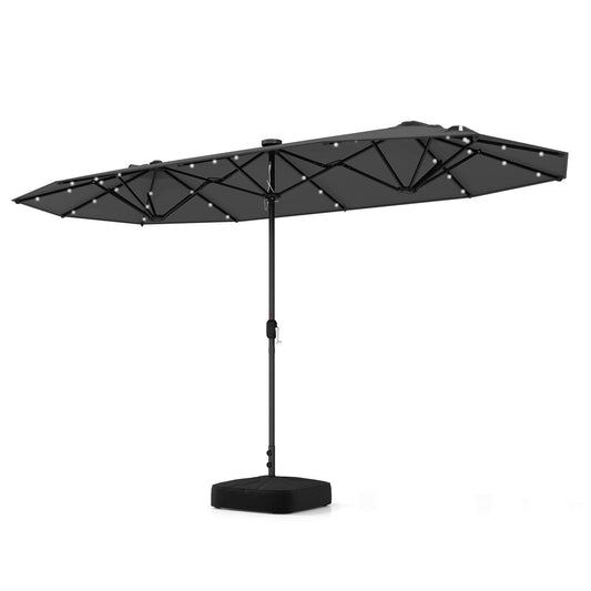 13FT Double-sided Patio Umbrella with Solar Lights for Garden Pool Backyard, Gray - Gallery Canada