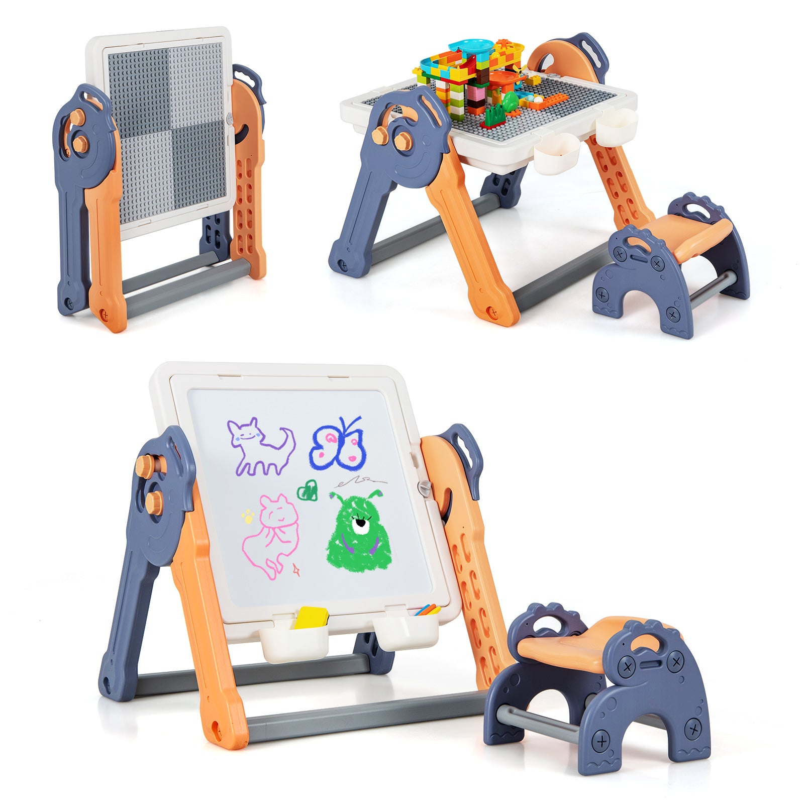 6-In-1 Folding Kids Art Easel with Reversible Building Block Tabletop Art Easels at Gallery Canada