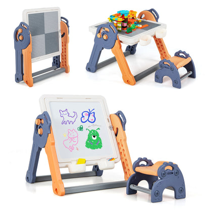 6-In-1 Folding Kids Art Easel with Reversible Building Block Tabletop Art Easels at Gallery Canada