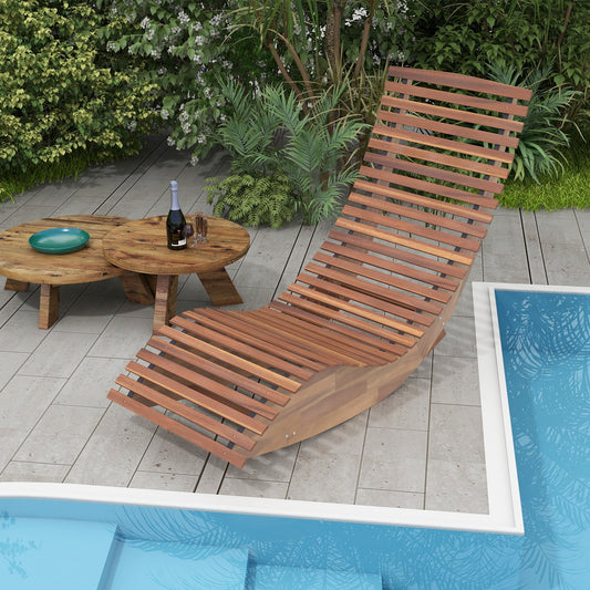Outdoor Acacia Wood Rocking Chair with Widened Slatted Seat and High Back, Natural - Gallery Canada