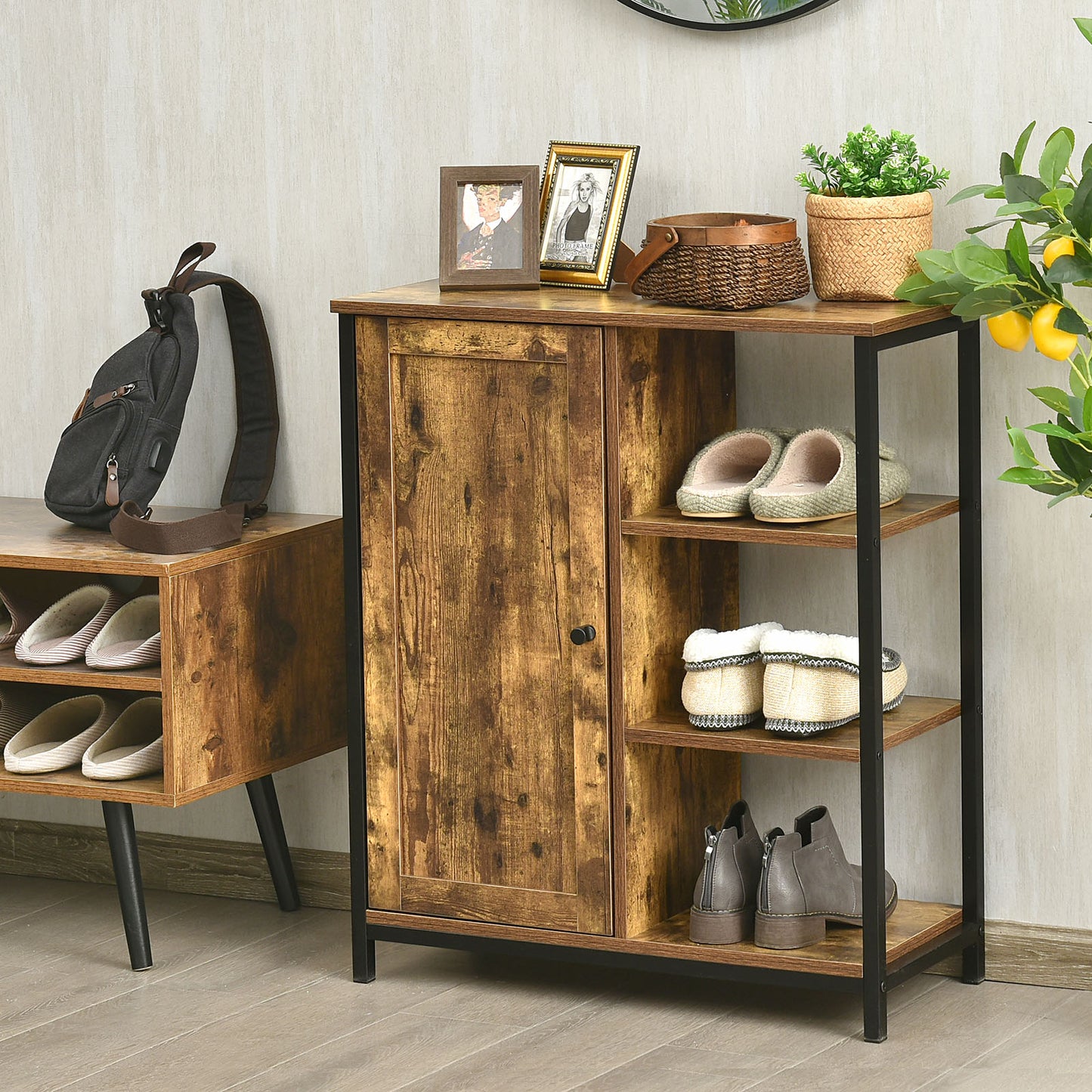 Multipurpose Freestanding Storage Cabinet with 3 Open Shelves and Doors, Rustic Brown Cabinets & Chests at Gallery Canada