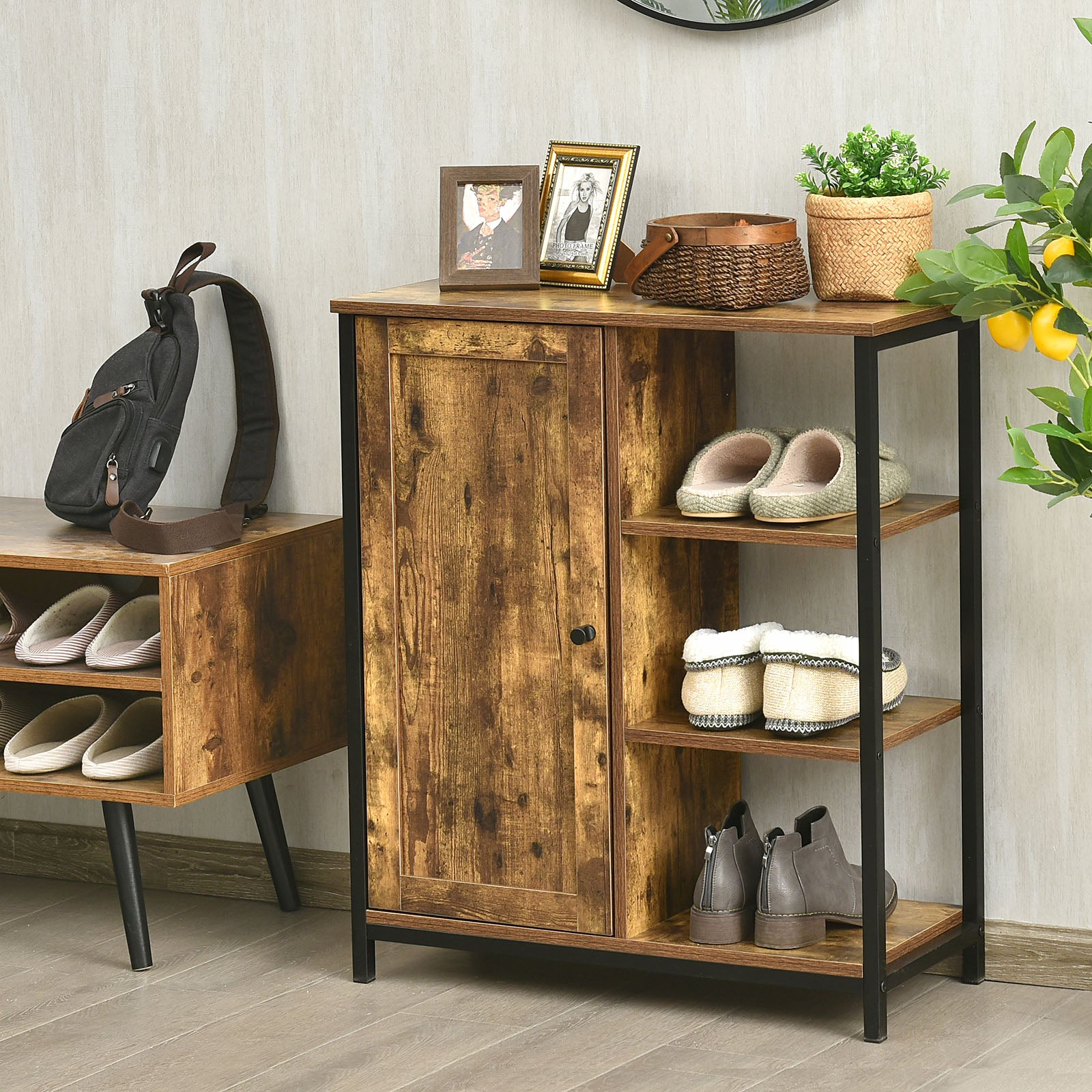 Multipurpose Freestanding Storage Cabinet with 3 Open Shelves and Doors, Rustic Brown Cabinets & Chests at Gallery Canada
