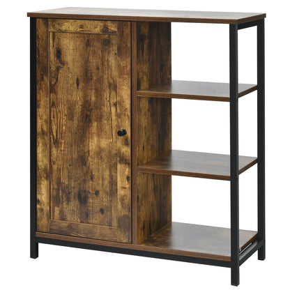 Freestanding Storage Cabinet, 3 Open Shelves With Doors, Rustic Brown