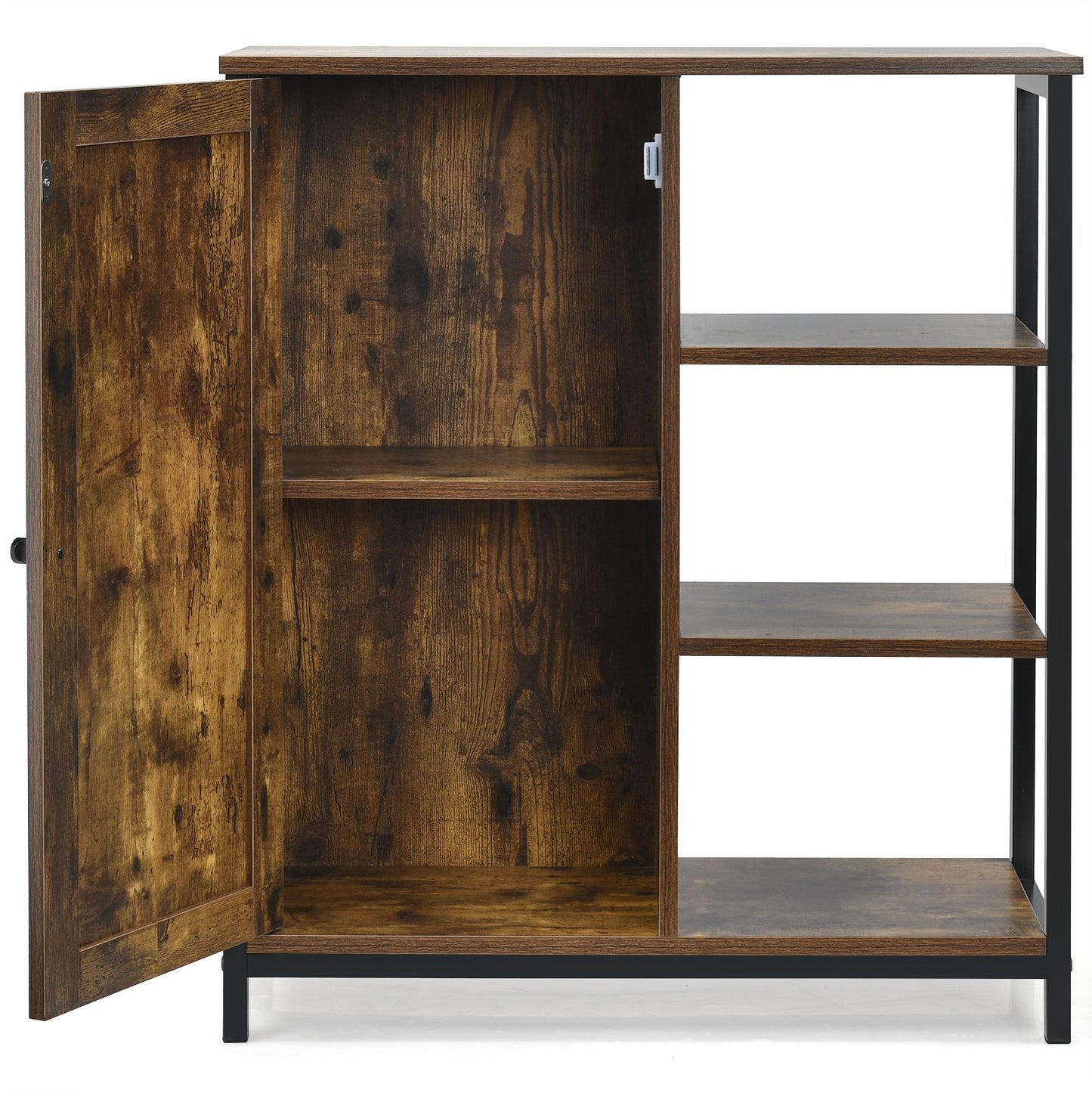 Multipurpose Freestanding Storage Cabinet with 3 Open Shelves and Doors, Rustic Brown at Gallery Canada