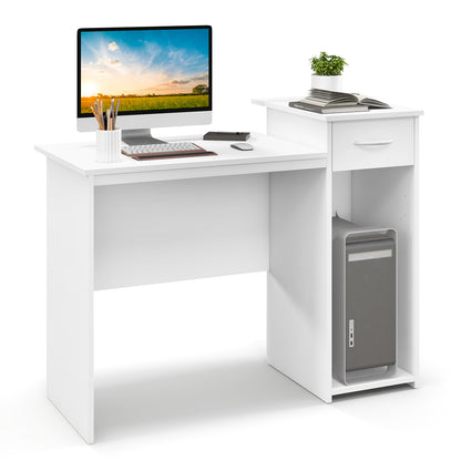 Computer Desk with Drawer Modern Laptop PC Desk with Adjustable Shelf and Cable Hole, White Computer Desks White at Gallery Canada
