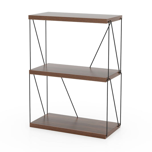 3-Tier Multipurpose Display Rack, Walnut, Metal Frame Bookcases Walnut at Gallery Canada