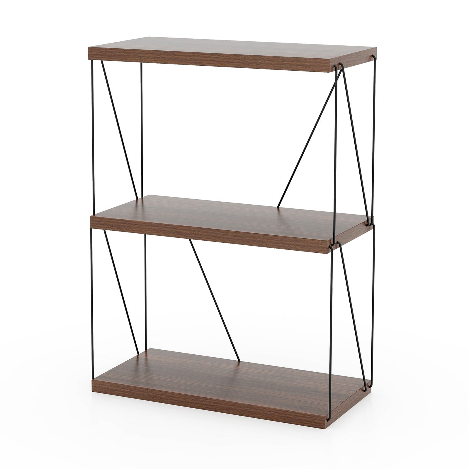 3-Tier Multipurpose Display Rack, Walnut, Metal Frame Bookcases Walnut at Gallery Canada