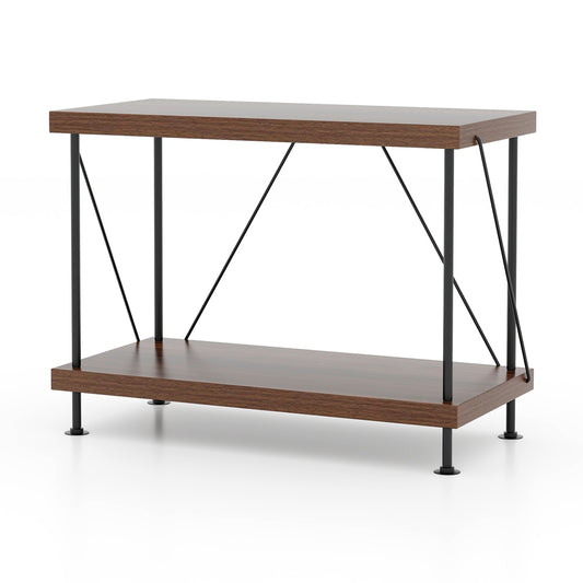 2 Tier Multipurpose Display Rack, Metal Frame, Walnut Bookcases Walnut at Gallery Canada