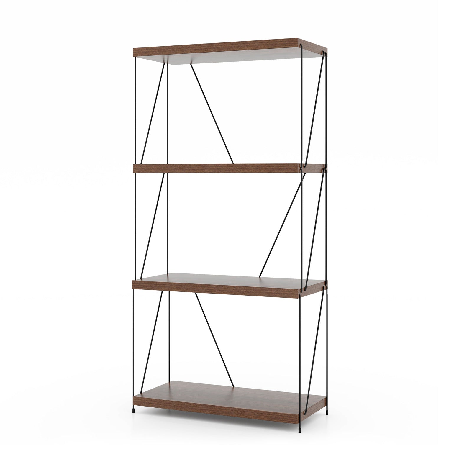 4-Tier Multipurpose Display Rack, Walnut, Metal Frame Bookcases Walnut at Gallery Canada