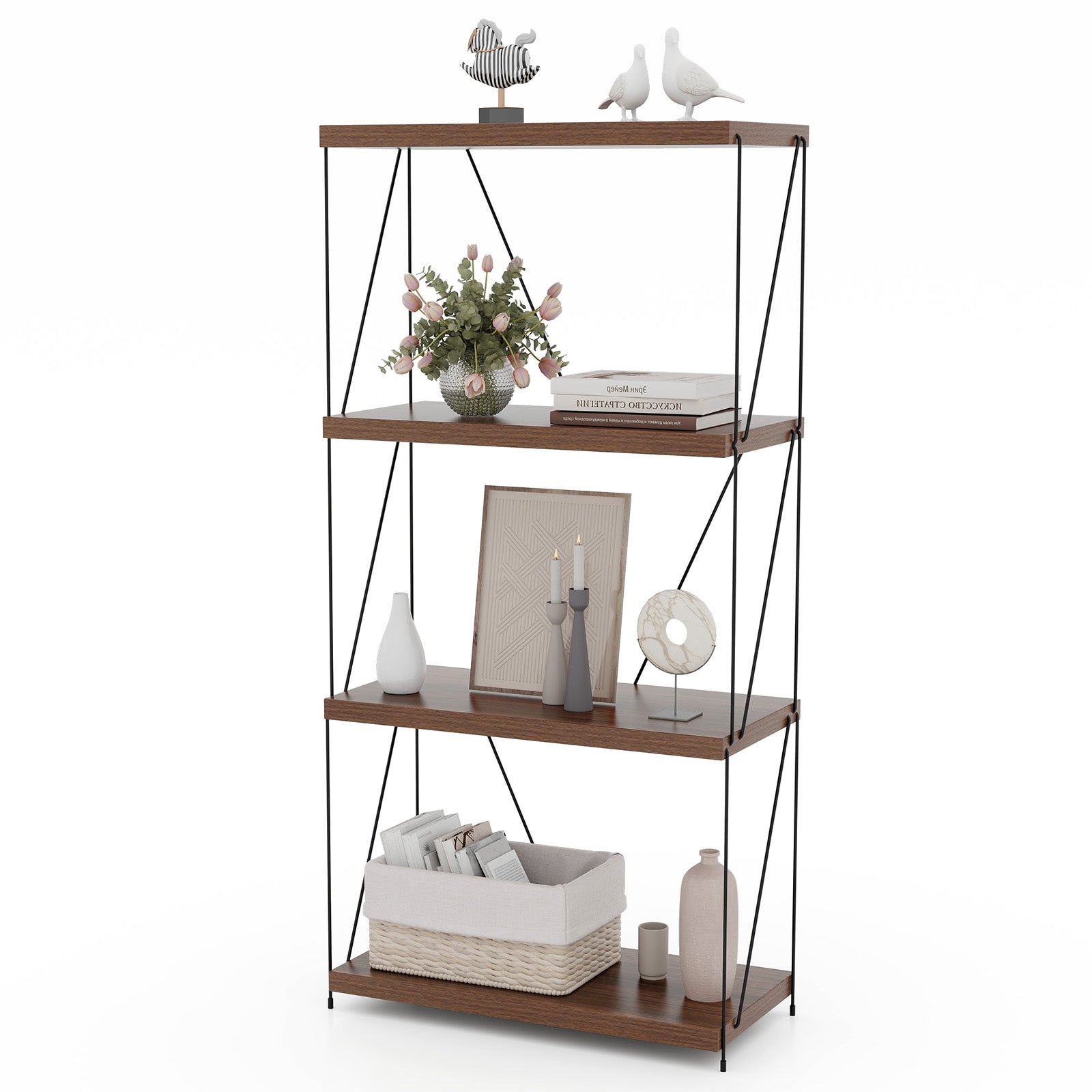 2/3/4/5-Tier Multipurpose Display Rack with Metal Frame-4-Tier, Walnut Bookcases at Gallery Canada