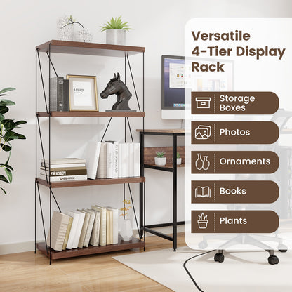 2/3/4/5-Tier Multipurpose Display Rack with Metal Frame-4-Tier, Walnut Bookcases at Gallery Canada