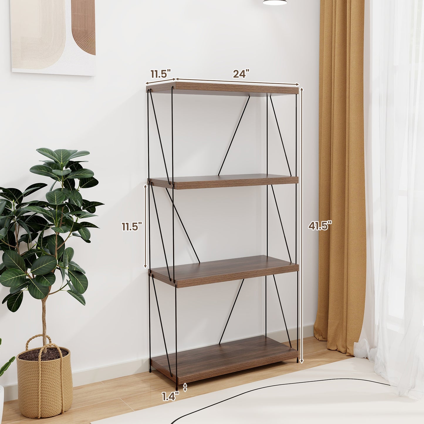 2/3/4/5-Tier Multipurpose Display Rack with Metal Frame-4-Tier, Walnut Bookcases at Gallery Canada