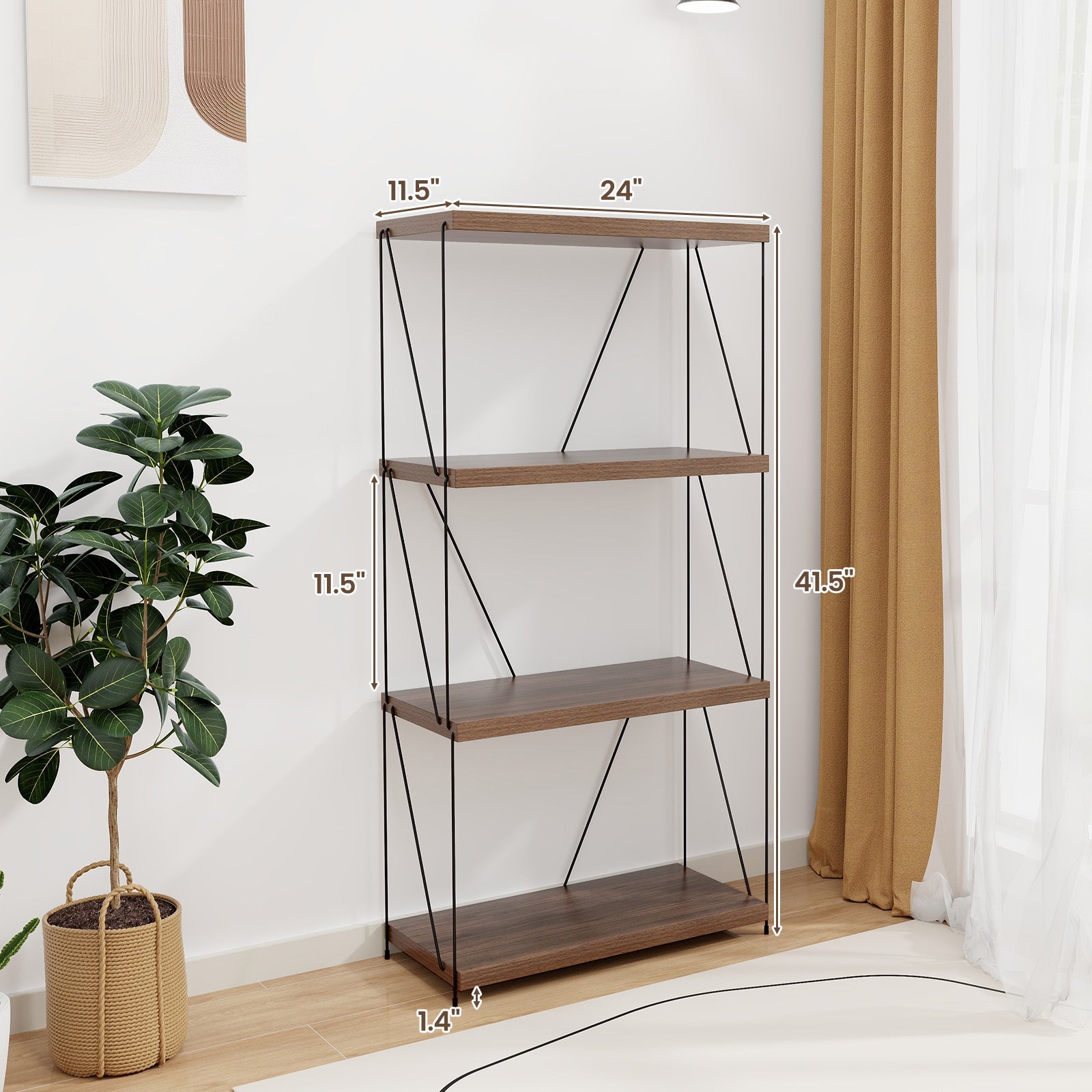 2/3/4/5-Tier Multipurpose Display Rack with Metal Frame-4-Tier, Walnut Bookcases at Gallery Canada