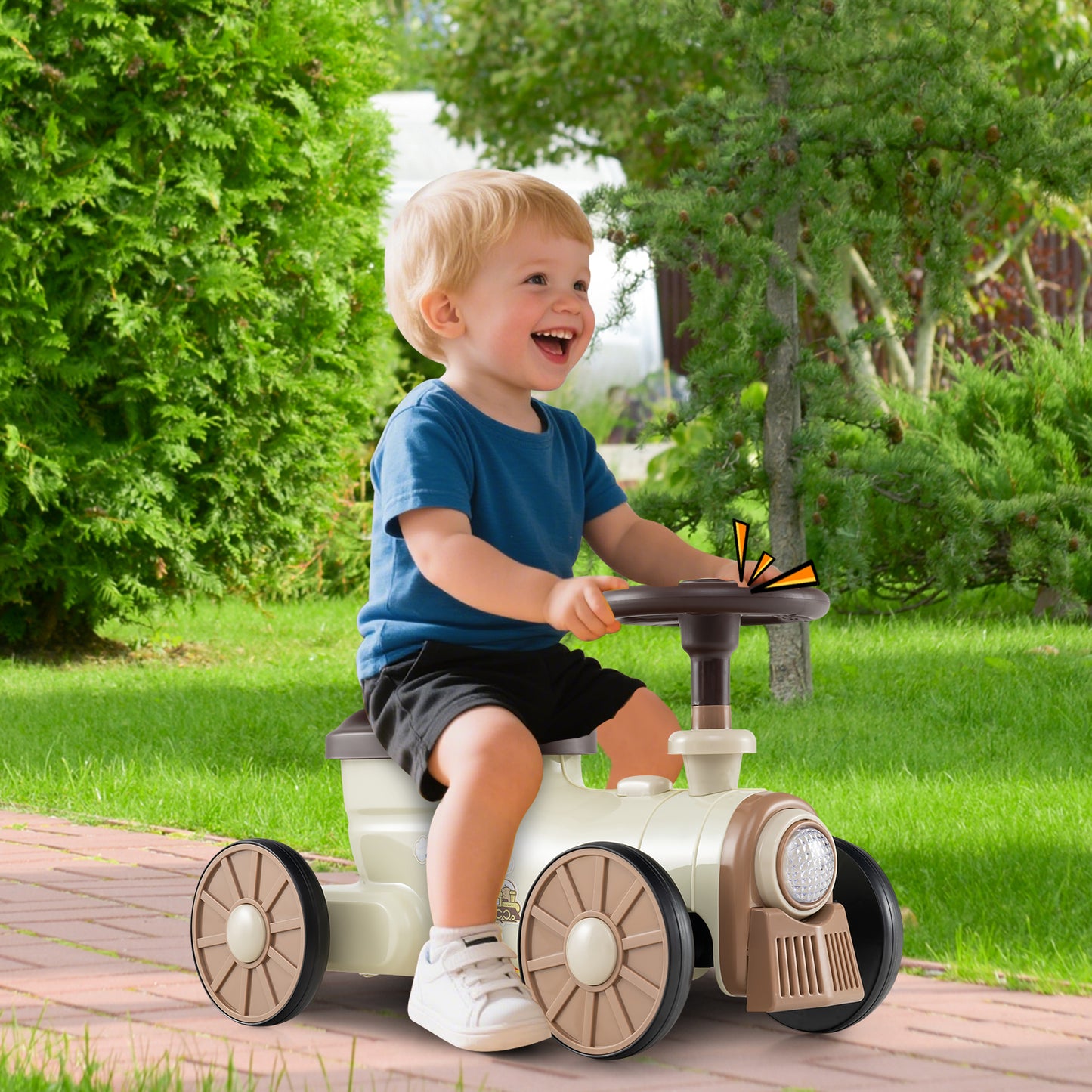 Ride on Toy with Steering Wheel and Train Whistle Sound Button, Beige Push & Pedal Ride On Toys at Gallery Canada