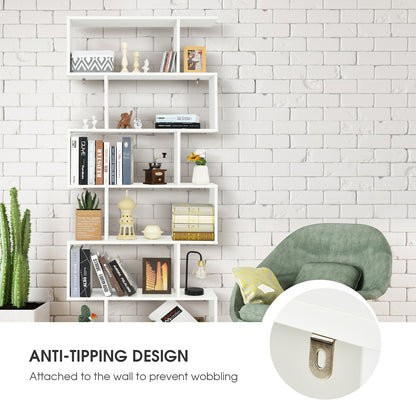 6 Tier S-Shaped Bookshelf Storage Display Bookcase Decor Z-Shelf, White Bookcases at Gallery Canada