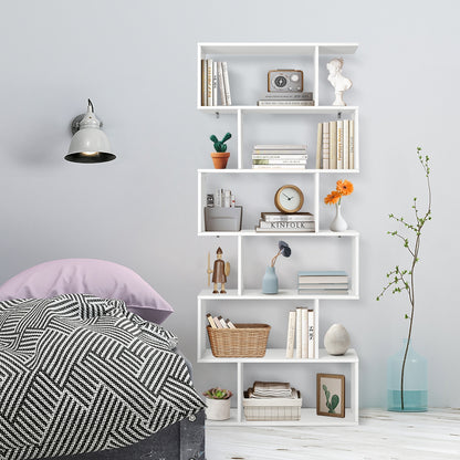 6 Tier S-Shaped Bookshelf Storage Display Bookcase Decor Z-Shelf, White Bookcases at Gallery Canada