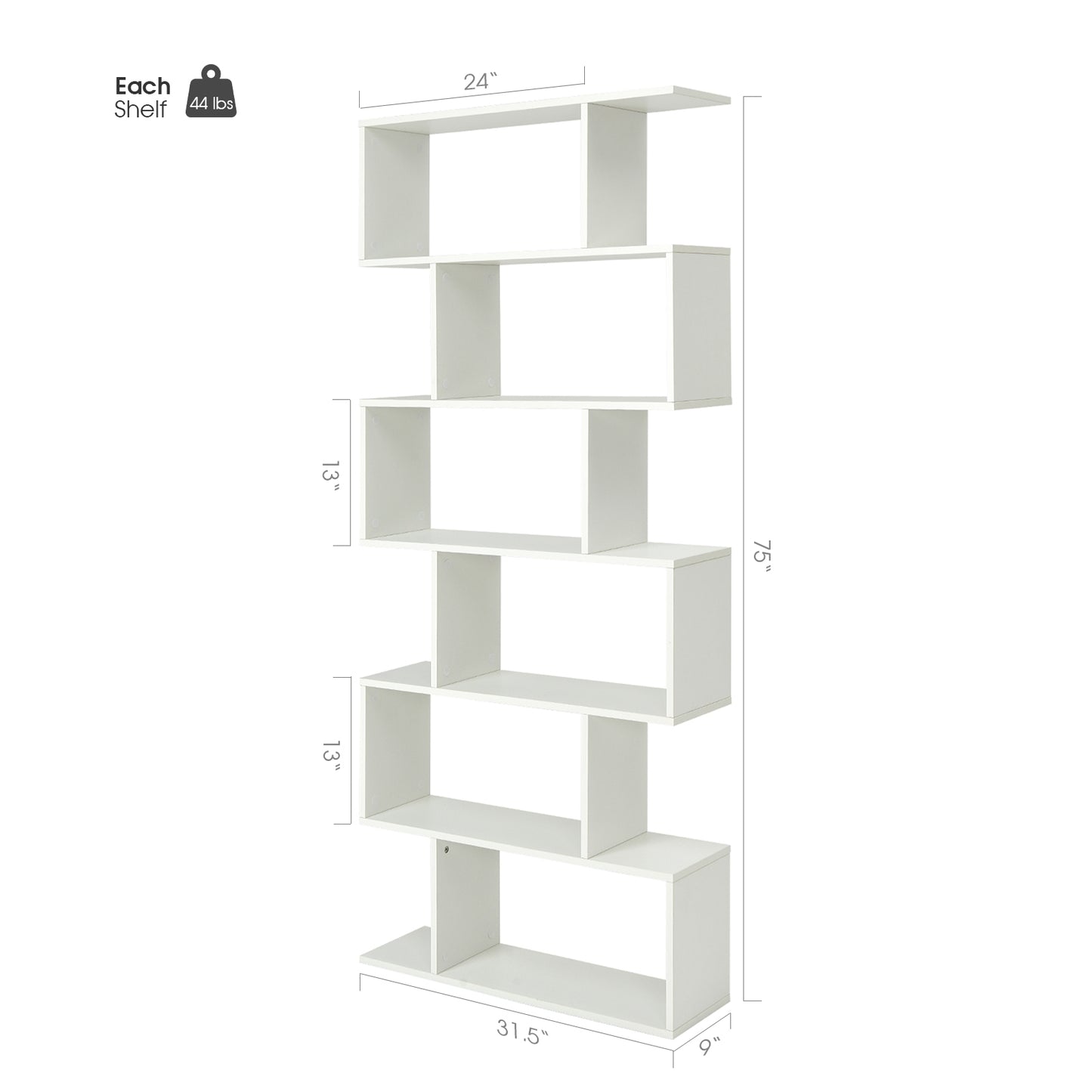 6 Tier S-Shaped Bookshelf Storage Display Bookcase Decor Z-Shelf, White Bookcases at Gallery Canada