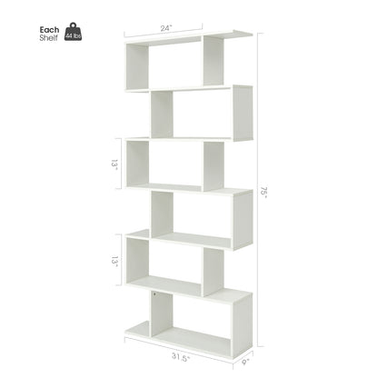 6 Tier S-Shaped Bookshelf Storage Display Bookcase Decor Z-Shelf, White Bookcases at Gallery Canada