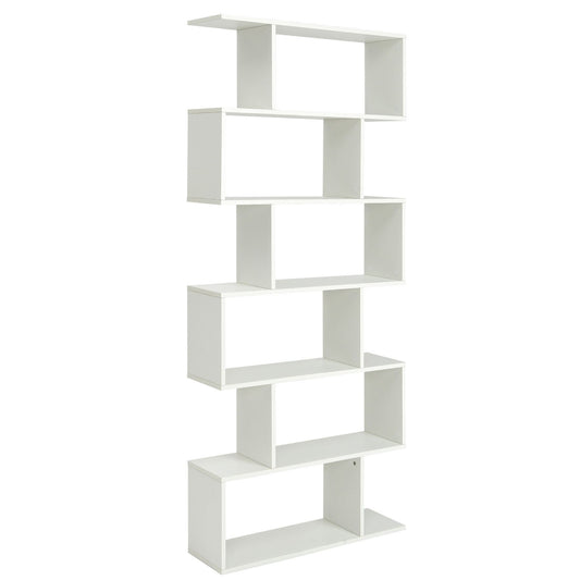 6 Tier S-Shaped Bookshelf Storage Display Bookcase Decor Z-Shelf, White - Gallery Canada