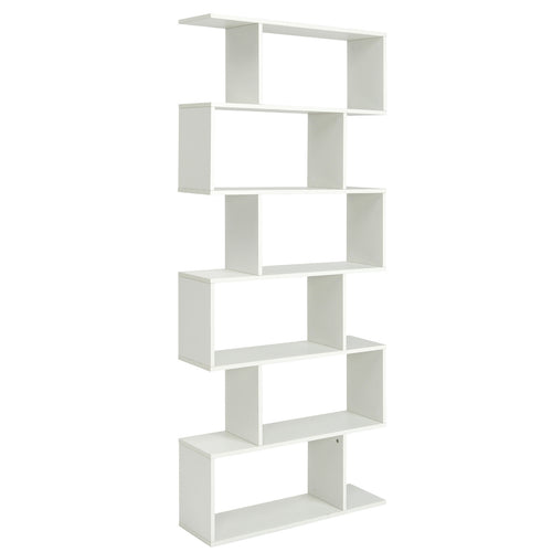 6 Tier S-Shaped Bookshelf Storage Display Bookcase Decor Z-Shelf, White