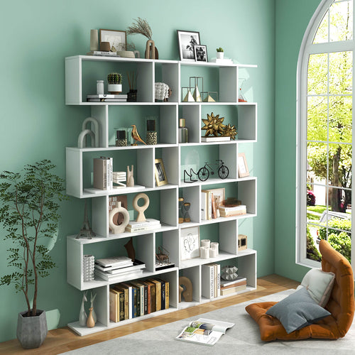 6 Tier S-Shaped Bookshelf Storage Display Bookcase Decor Z-Shelf, White
