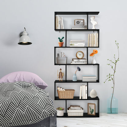 6 Tier S-Shaped Bookshelf Storage Display Bookcase Decor Z-Shelf, Black - Gallery Canada