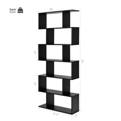 6 Tier S-Shaped Bookshelf Storage Display Bookcase Decor Z-Shelf, Black Bookcases at Gallery Canada