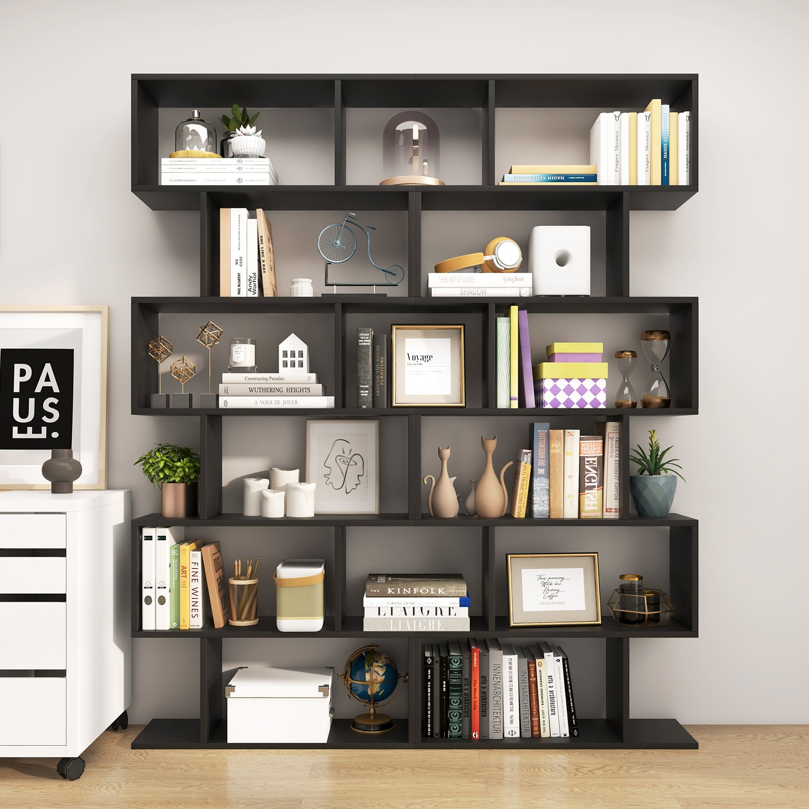 6 Tier S-Shaped Bookshelf Storage Display Bookcase Decor Z-Shelf, Black Bookcases at Gallery Canada