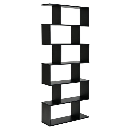 6 Tier S-Shaped Bookshelf, Storage Display Bookcase Decor, Black