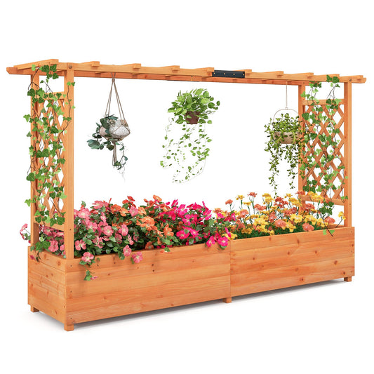 Raised Garden Bed with Side Trellis Hanging Roof and Planter Box, Orange