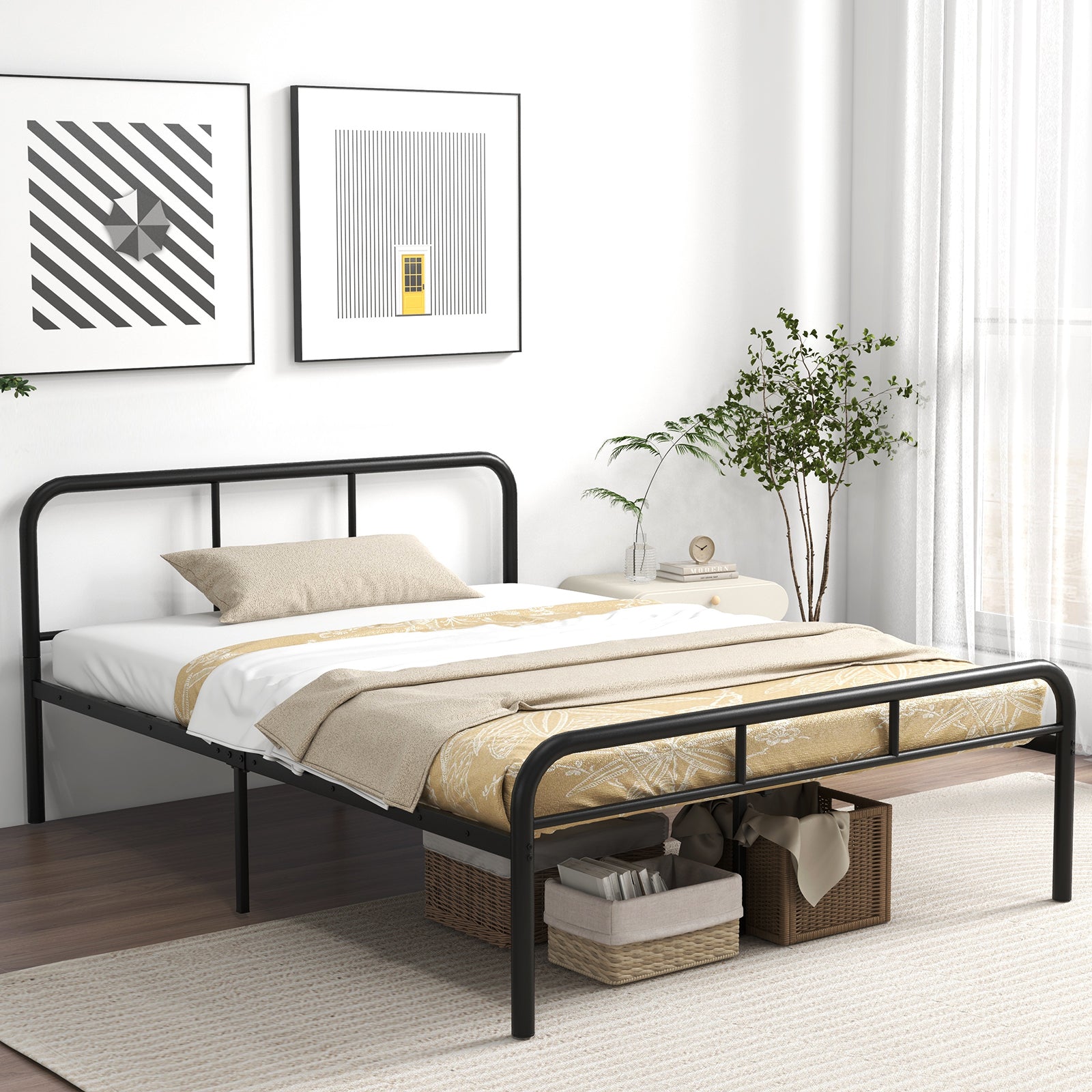 Full Bed Frame with Headboard and Footboard No Box Spring Needed, Black Simple Bed Frame at Gallery Canada
