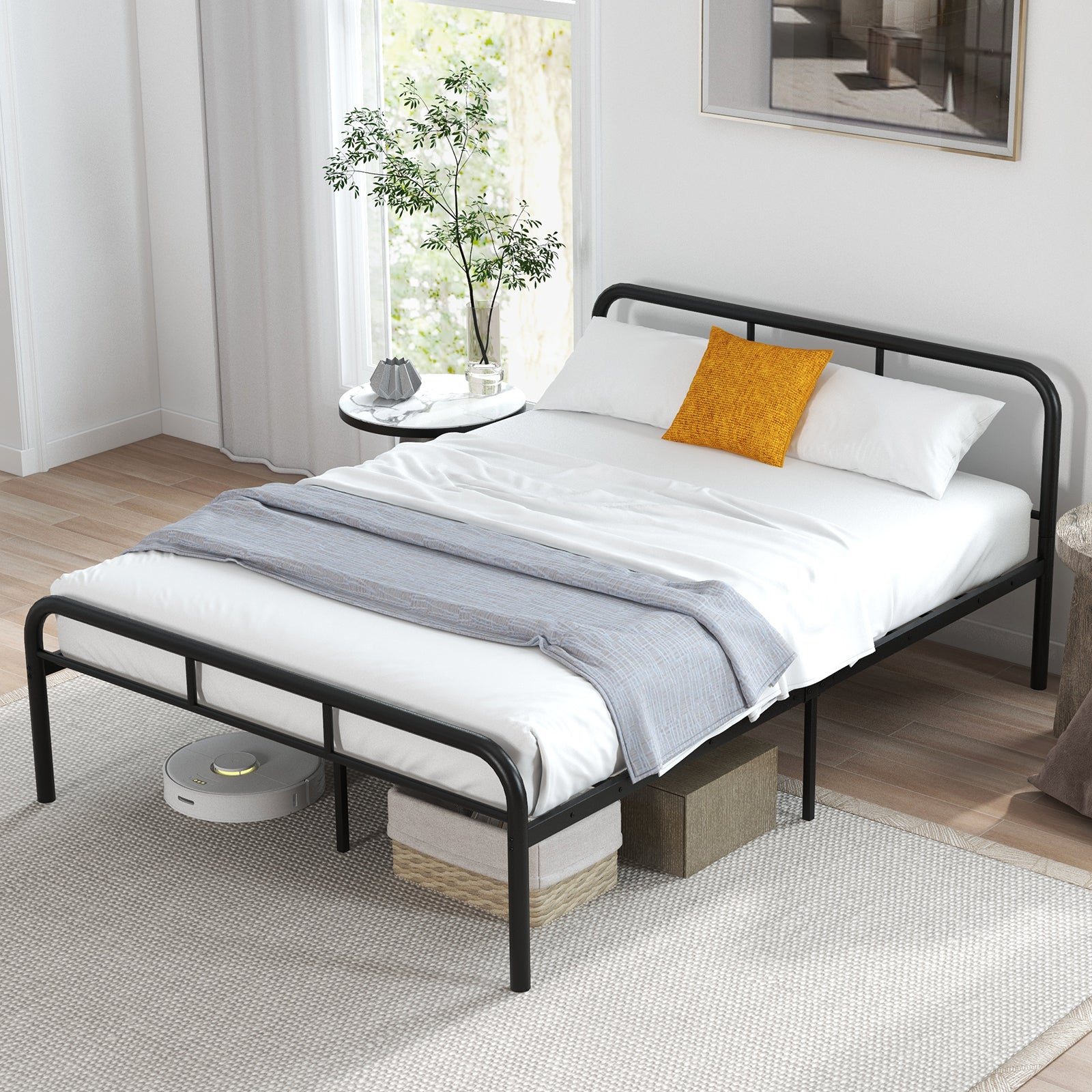 Full Bed Frame with Headboard and Footboard No Box Spring Needed, Black Simple Bed Frame at Gallery Canada
