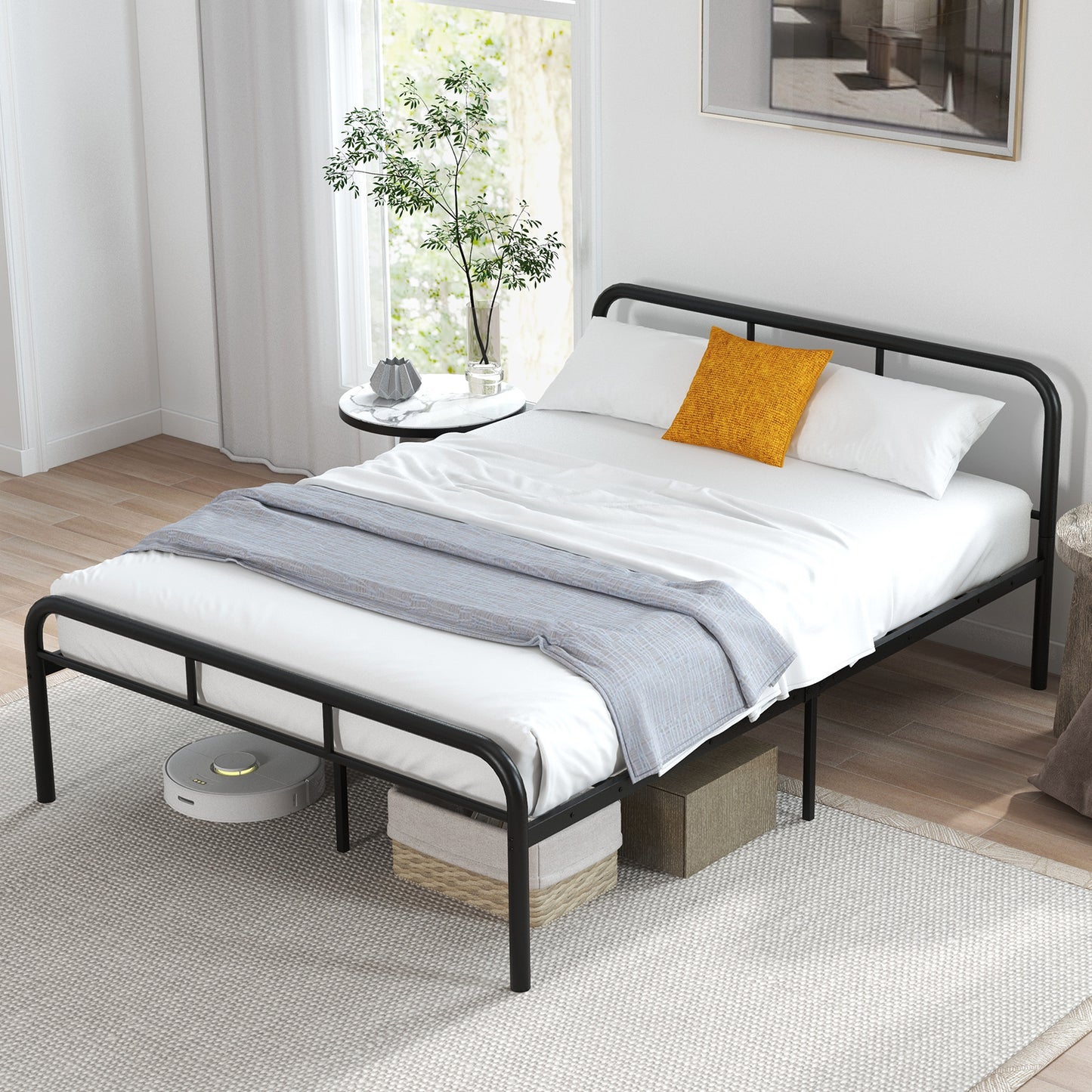 Full Bed Frame with Headboard and Footboard No Box Spring Needed, Black Simple Bed Frame at Gallery Canada