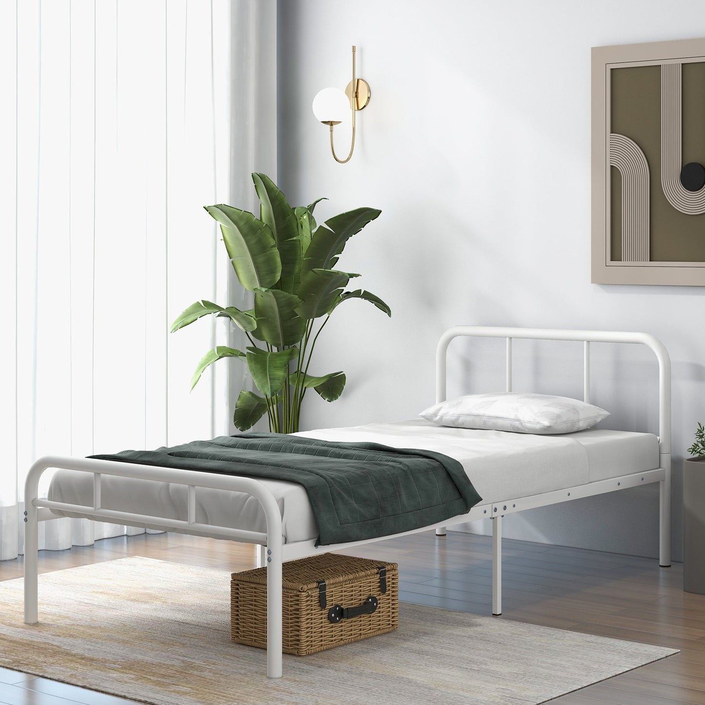 Modern Metal Platform Bed with Headboard and Footboard, White - Gallery Canada