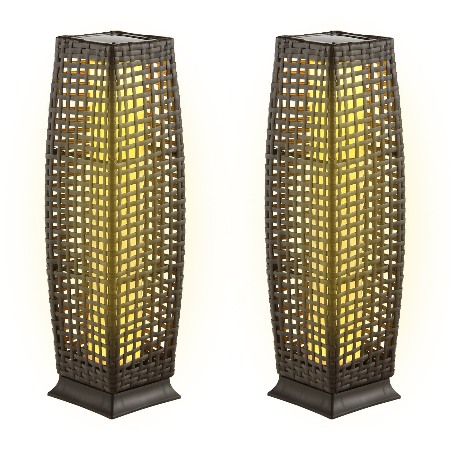 2 Pieces Solar-Powered Square Wicker Floor Lamps with Auto LED Light, Brown Table & Floor Lamps at Gallery Canada