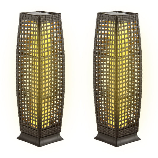 2 Pieces Solar-Powered Square Wicker Floor Lamps with Auto LED Light, Brown Table & Floor Lamps Brown at Gallery Canada