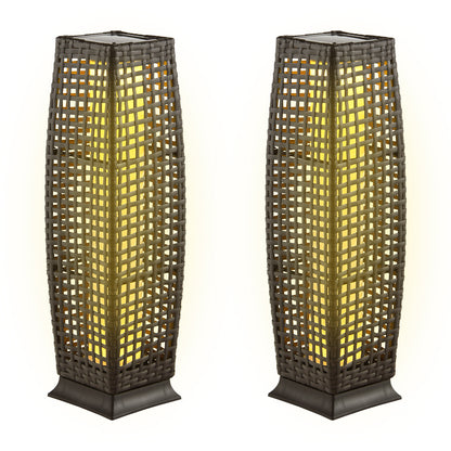 Solar Powered Square Wicker Floor Lamps, 2 Pieces, Brown Table & Floor Lamps Brown at Gallery Canada