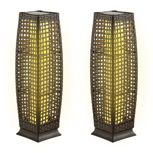 Solar Powered Square Wicker Floor Lamps, 2 Pieces, Brown Table & Floor Lamps Brown at Gallery Canada