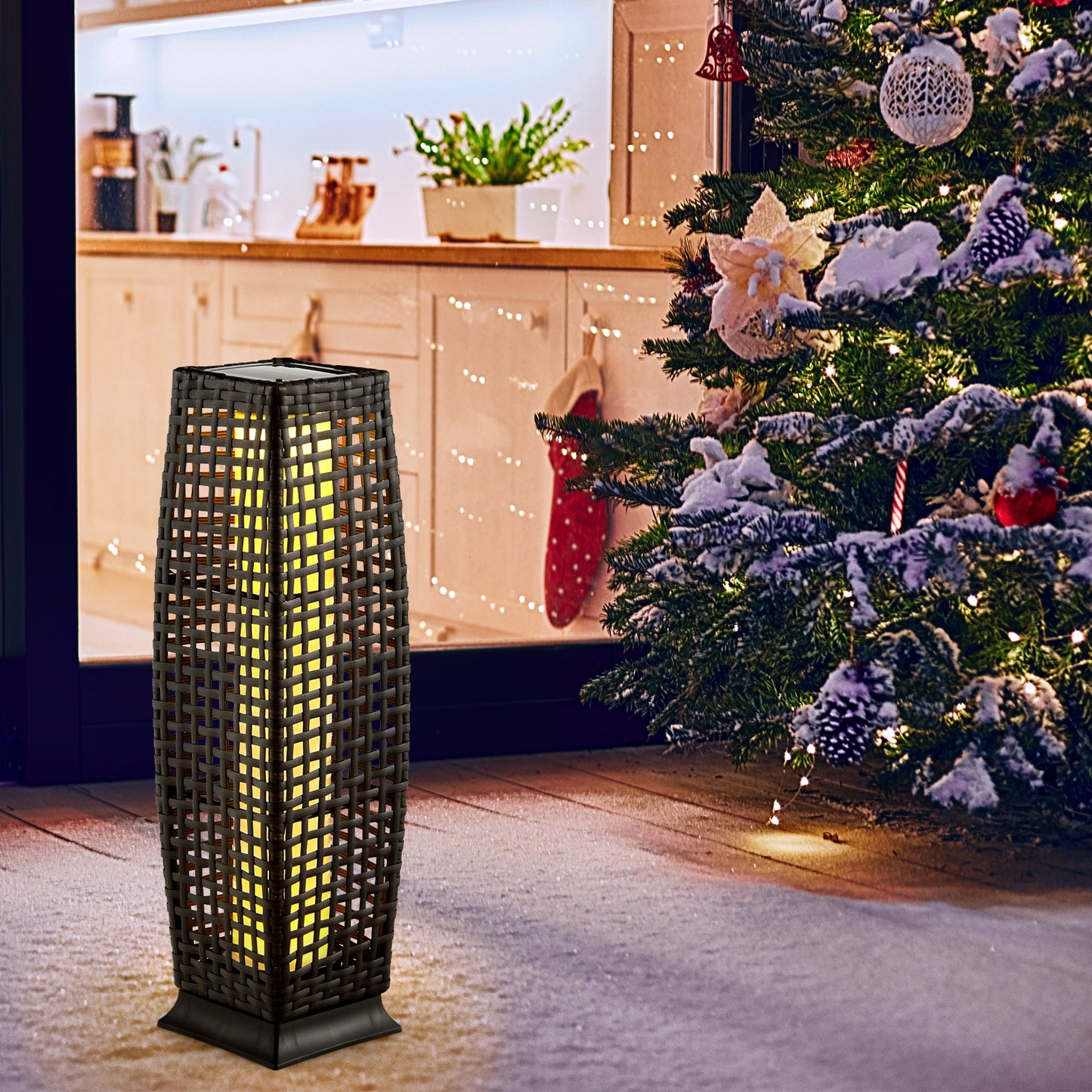 2 Pieces Solar-Powered Square Wicker Floor Lamps with Auto LED Light, Black Table & Floor Lamps at Gallery Canada