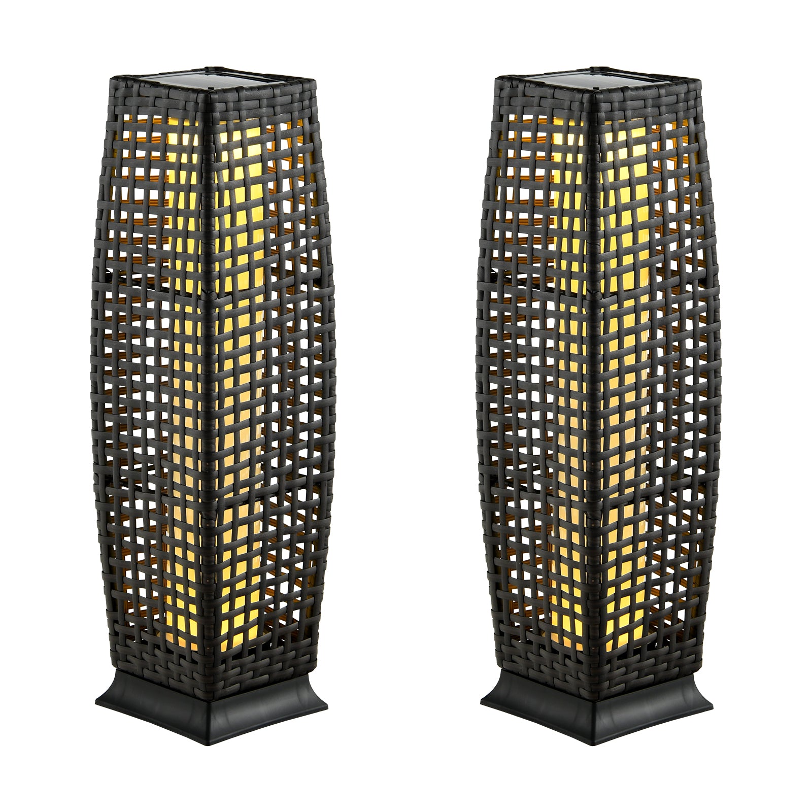 2 Solar Square Wicker Floor Lamps, Auto LED Light, Black Table & Floor Lamps Black at Gallery Canada